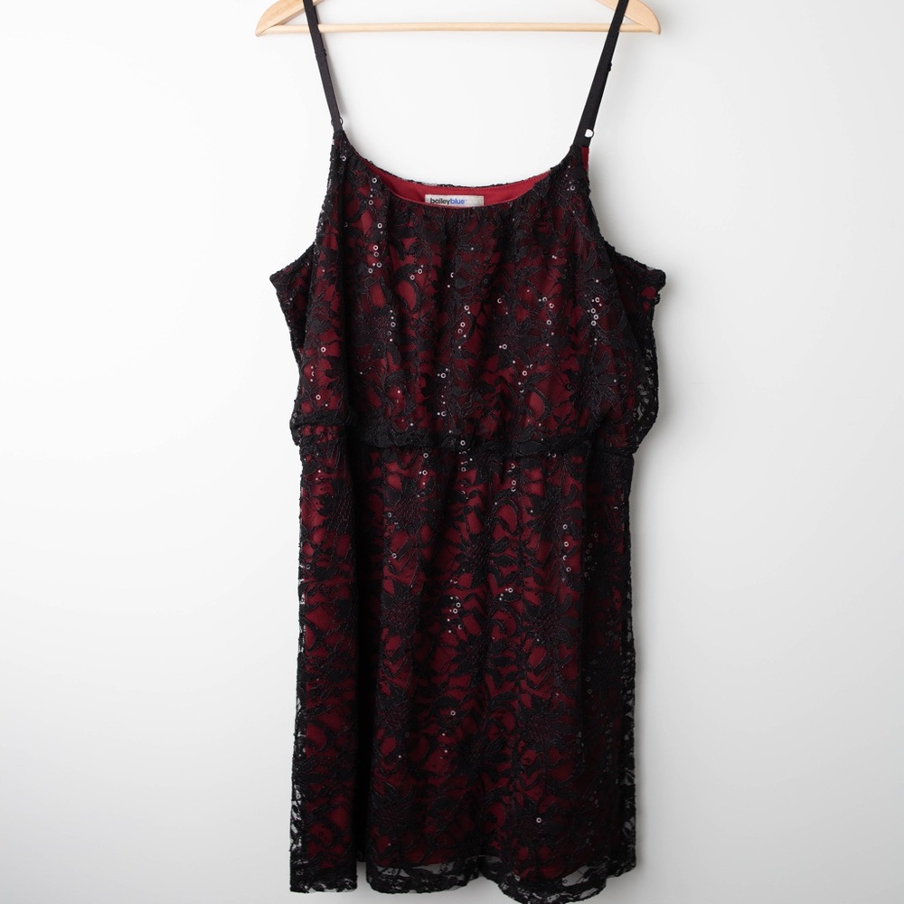 [baileyblue] Red Dress with Black Sequin Overlay